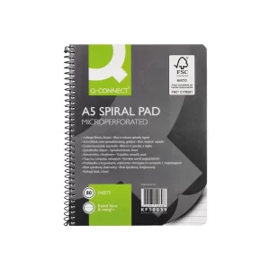 Q-Connect Ruled Margin Spiral Soft Cover Notebook 160 Pages A5 (Pack of 5) KF10039