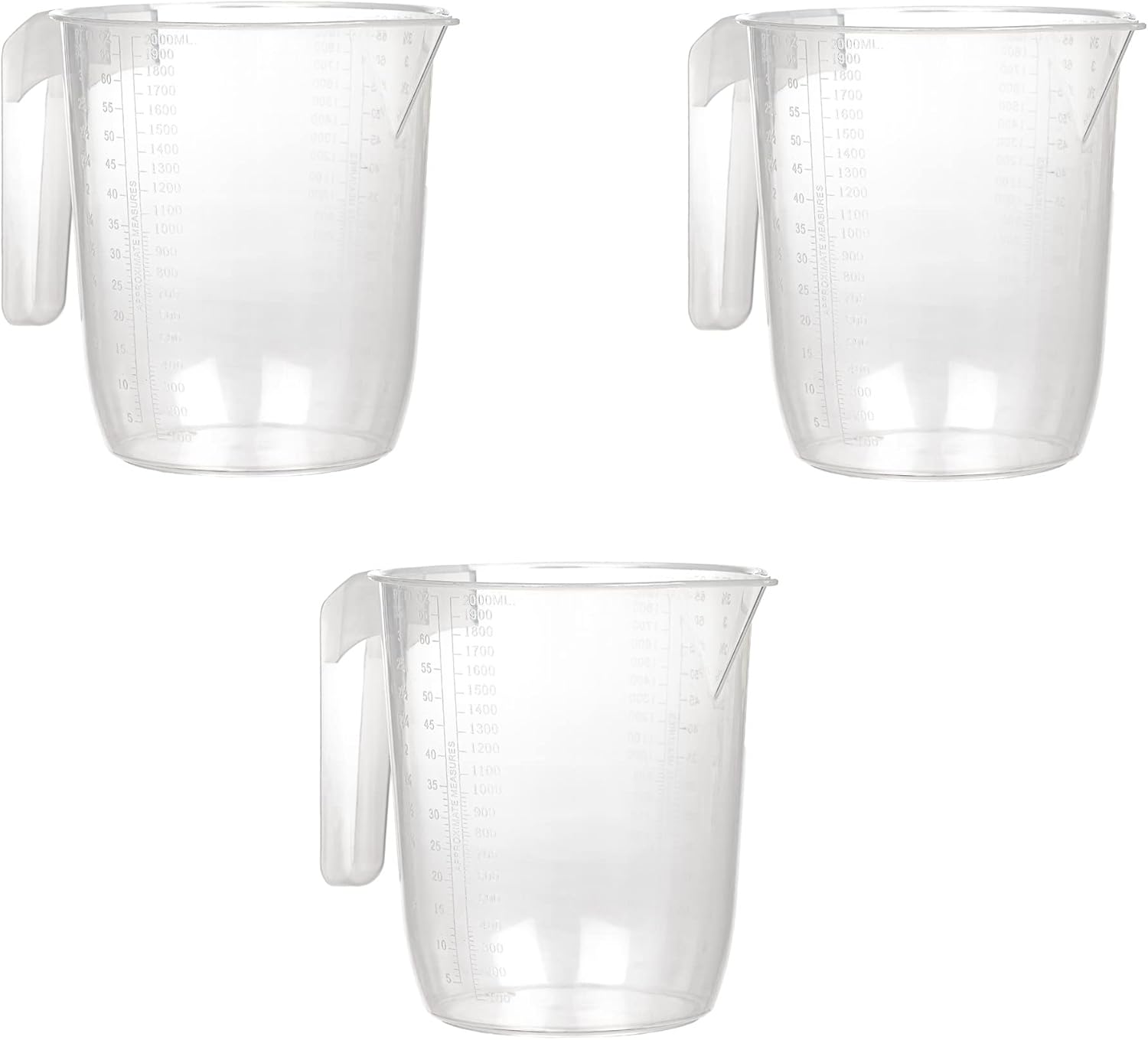 Set of 3 Large 2L Measuring Jugs 2 litre per Jug with Handle